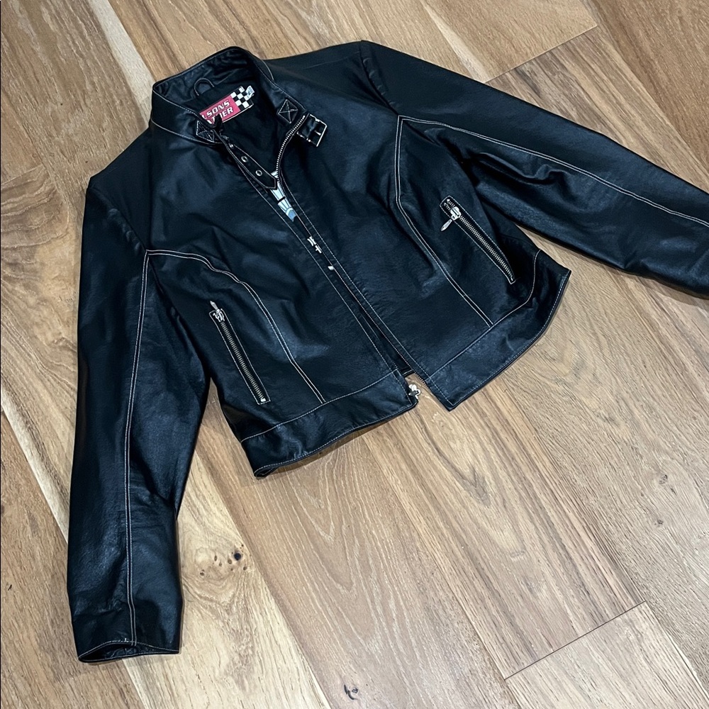 Wilsons Leather Black Jacket with Stitch Accents